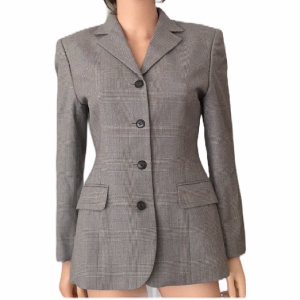 Vintage New Yorker Gray Plaid Houndstooth Wool Blazer